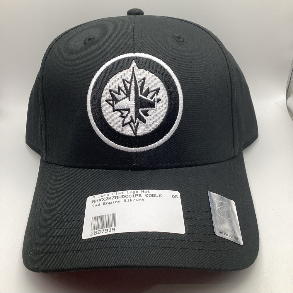 Winnipeg Jets NHL Classic Flat Logo Strap back Cap Hat Mad Engine Black White